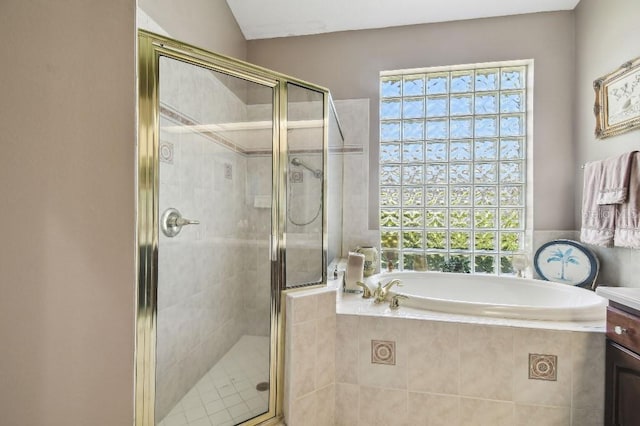 3402 Stonebridge Trl, Valrico, FL 33596 - full bathroom featuring a garden tub, plenty of natural light, a shower stall, and vanity