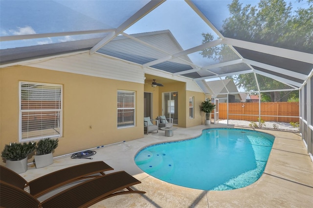 11726 S Stone Ln, Riverview, FL 33569 - view of pool with a patio area, a lanai, and a ceiling fan