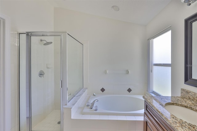 11726 S Stone Ln, Riverview, FL 33569 - full bath with a shower stall, a garden tub, and vanity