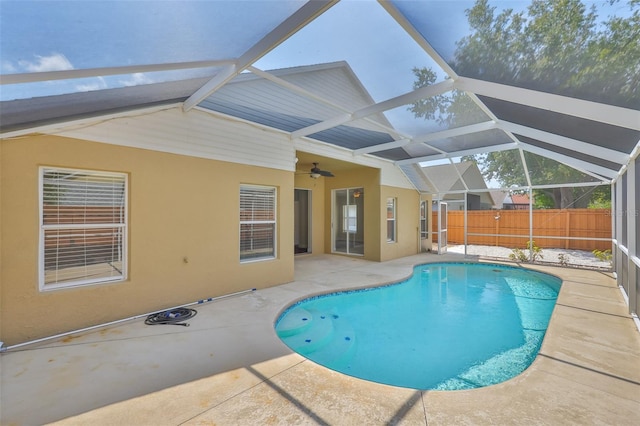 11726 S Stone Ln, Riverview, FL 33569 - view of swimming pool with a patio area, a lanai, and a ceiling fan