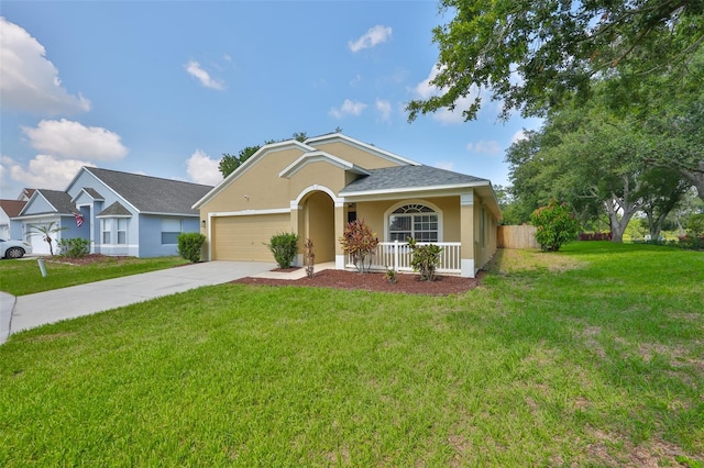 11726 S Stone Ln, Riverview, FL 33569 - single story home featuring stucco siding, driveway, a garage, a porch, and a shingled roof