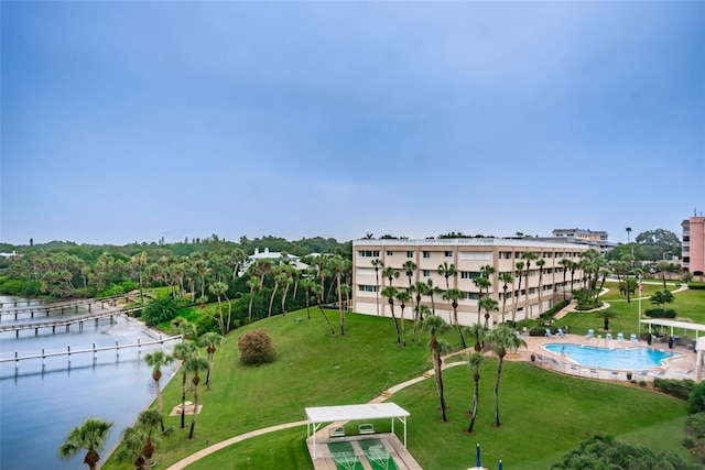 100 Bluff View Dr Unit 514C, Belleair Bluffs, FL 33770 - aerial view of a large body of water and a pool area
