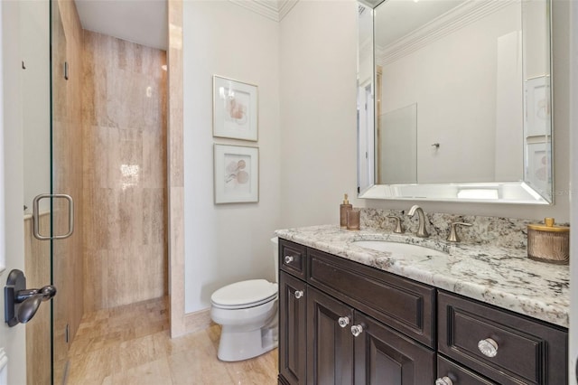 301 Bayview Dr NE, Saint Petersburg, FL 33704 - full bath featuring crown molding, toilet, vanity, a stall shower, and baseboards