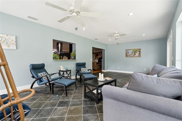 708 Westwood Cir, Brandon, FL 33511 - living area with recessed lighting, a ceiling fan, and baseboards