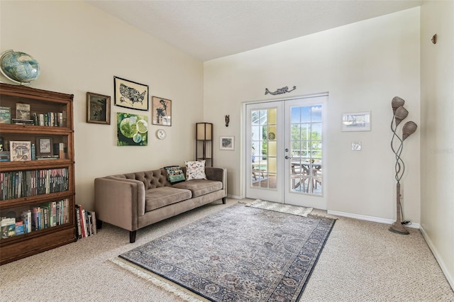 10306 Shalimar Wood Dr, Thonotosassa, FL 33592 - carpeted living area featuring french doors and baseboards