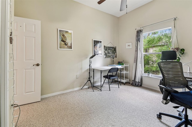 10306 Shalimar Wood Dr, Thonotosassa, FL 33592 - office area featuring carpet floors, ceiling fan, and baseboards