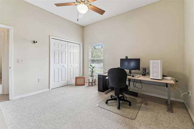 10306 Shalimar Wood Dr, Thonotosassa, FL 33592 - office space with a ceiling fan, carpet floors, and baseboards