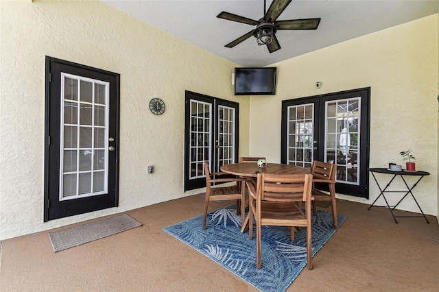 10306 Shalimar Wood Dr, Thonotosassa, FL 33592 - view of patio / terrace with french doors, ceiling fan, and outdoor dining area