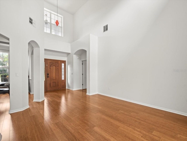 6127 Cezanne Ave, Lutz, FL 33558 - foyer entrance with arched walkways, wood finished floors, baseboards, and a high ceiling