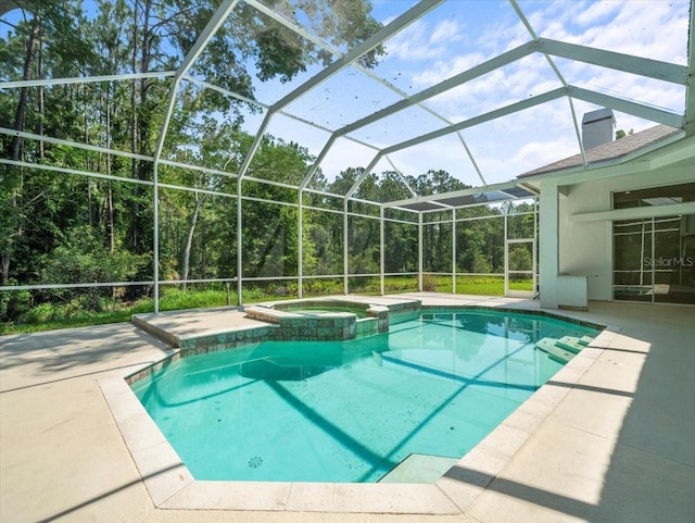 6127 Cezanne Ave, Lutz, FL 33558 - view of pool with a pool with connected hot tub, a patio, and glass enclosure