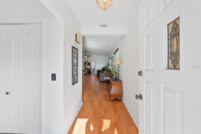 37420 Teaberry Loop, Zephyrhills, FL 33542 - hall with light wood finished floors and lofted ceiling