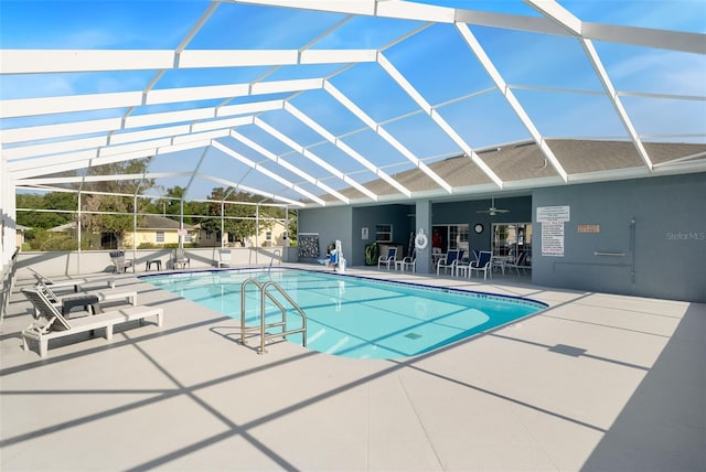 37420 Teaberry Loop, Zephyrhills, FL 33542 - community pool featuring a patio area, a lanai, and a ceiling fan
