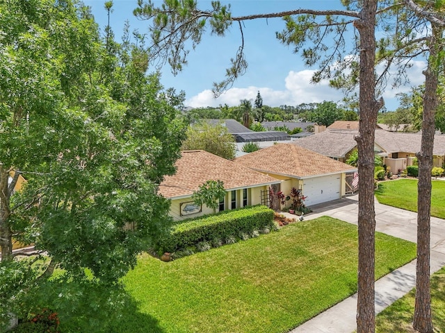 15005 Roundup Dr, Tampa, FL 33624 - single story home with a garage, concrete driveway, a front lawn, and stucco siding