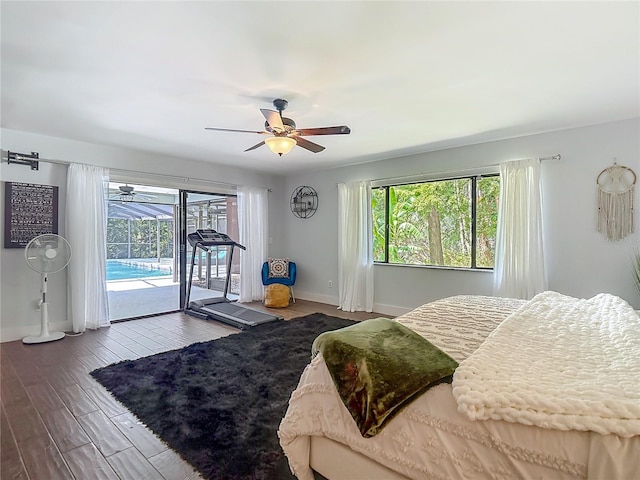 1014 Sylvia Ln, Tampa, FL 33613 - bedroom featuring access to outside, multiple windows, wood finished floors, and a ceiling fan