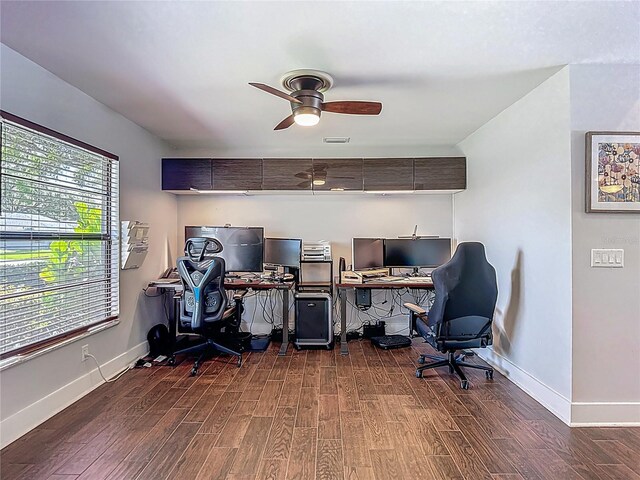 1014 Sylvia Ln, Tampa, FL 33613 - home office with wood finished floors and a ceiling fan