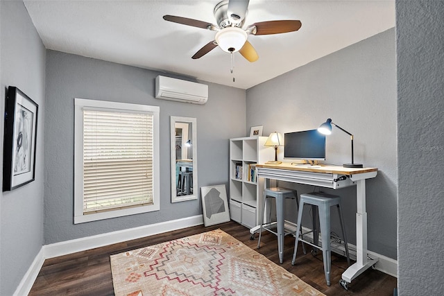 1211 14th St N, Saint Petersburg, FL 33705 - office with a wall unit AC, ceiling fan, baseboards, and wood finished floors