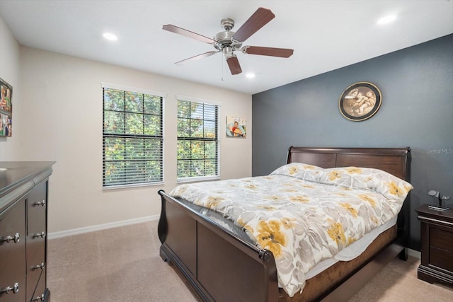 11802 Twilight Darner Pl, Riverview, FL 33569 - bedroom featuring light colored carpet, baseboards, recessed lighting, and ceiling fan