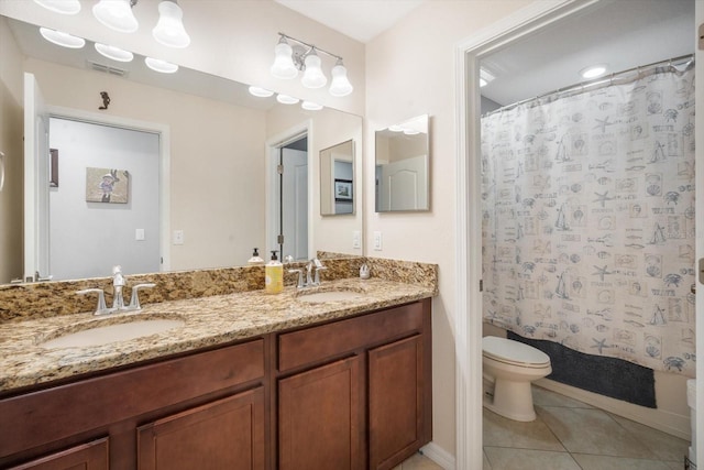 11802 Twilight Darner Pl, Riverview, FL 33569 - full bath featuring toilet, double vanity, tile patterned flooring, and a shower with curtain