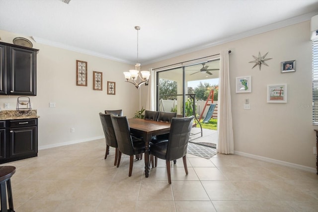 11802 Twilight Darner Pl, Riverview, FL 33569 - dining room with a chandelier, ornamental molding, baseboards, and light tile patterned flooring