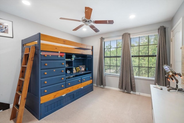 11802 Twilight Darner Pl, Riverview, FL 33569 - bedroom featuring light colored carpet, baseboards, recessed lighting, and a ceiling fan