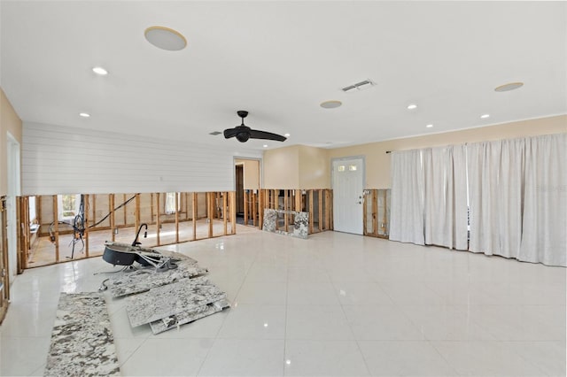 3226 Gardenia Dr, Hernando Beach, FL 34607 - tiled empty room featuring recessed lighting, ceiling fan, and healthy amount of natural light