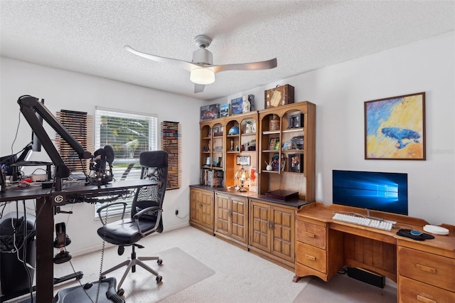 892 Crestridge Cir, Tarpon Springs, FL 34688 - office with light colored carpet, a ceiling fan, and a textured ceiling