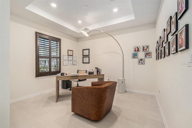 33774 Castaway Loop, Wesley Chapel, FL 33543 - office featuring baseboards, recessed lighting, and a tray ceiling