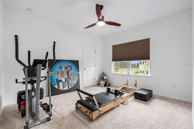 33774 Castaway Loop, Wesley Chapel, FL 33543 - exercise room featuring carpet, ceiling fan, and baseboards