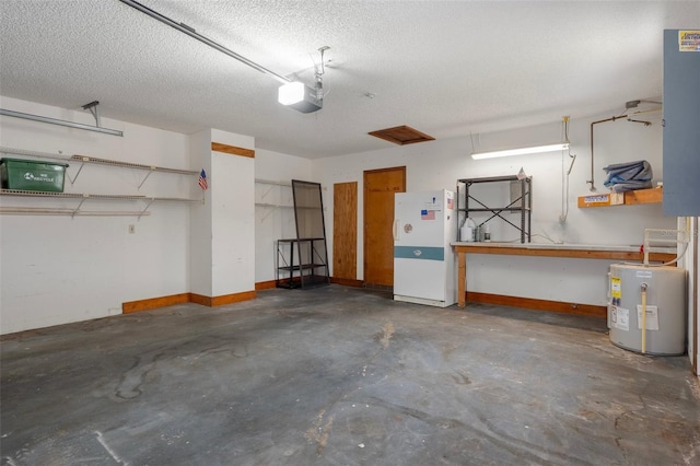 8332 Berkeley Manor Blvd, Spring Hill, FL 34606 - garage with water heater, a garage door opener, baseboards, and freestanding refrigerator