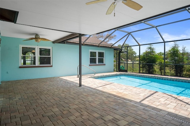 8332 Berkeley Manor Blvd, Spring Hill, FL 34606 - swimming pool featuring ceiling fan, a patio area, and glass enclosure