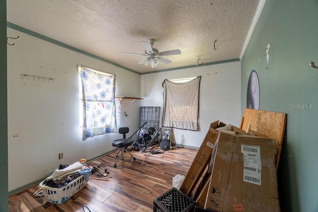 1468 Wigmore St SE, Palm Bay, FL 32909 - misc room with crown molding, a textured ceiling, ceiling fan, and wood finished floors