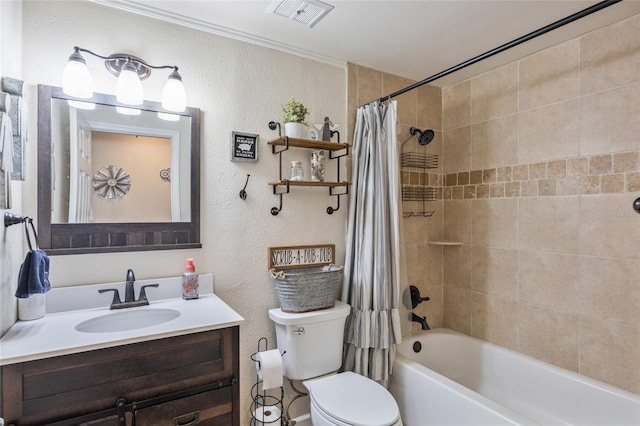 3217 Mott Rd, Dover, FL 33527 - full bath with toilet, vanity, shower / tub combo, and a textured wall