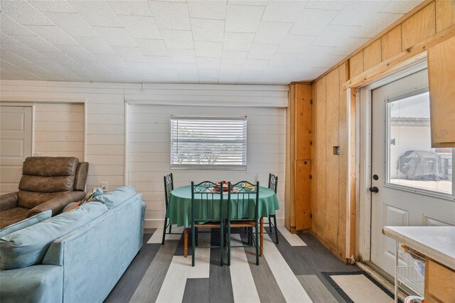 3217 Mott Rd, Dover, FL 33527 - dining area featuring dark wood-type flooring, plenty of natural light, and wood walls