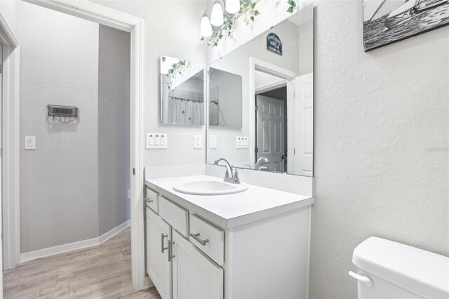 229 St Thomas Dr, Mulberry, FL 33860 - bathroom featuring wood finished floors, vanity, toilet, baseboards, and a textured wall