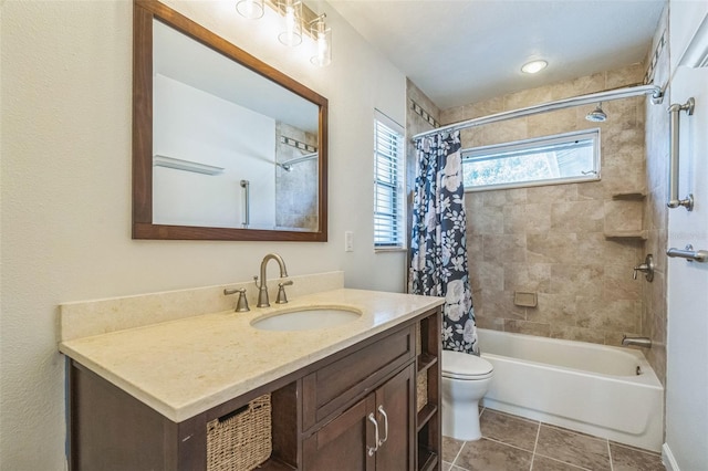 2204 78th St W, Bradenton, FL 34209 - full bath with vanity, shower / bathtub combination with curtain, toilet, and tile patterned flooring