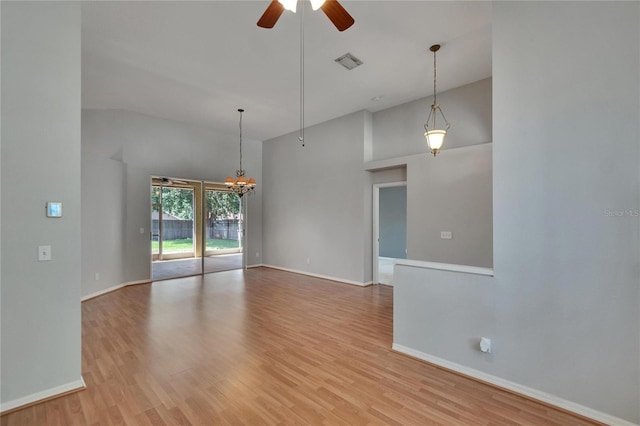 4418 River Overlook Dr, Valrico, FL 33596 - unfurnished room with ceiling fan, baseboards, wood finished floors, and high vaulted ceiling
