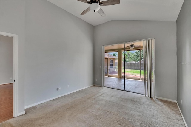 4418 River Overlook Dr, Valrico, FL 33596 - carpeted empty room with a ceiling fan, lofted ceiling, and baseboards