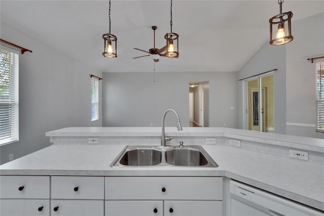 4418 River Overlook Dr, Valrico, FL 33596 - kitchen with a sink, dishwasher, lofted ceiling, light countertops, and ceiling fan