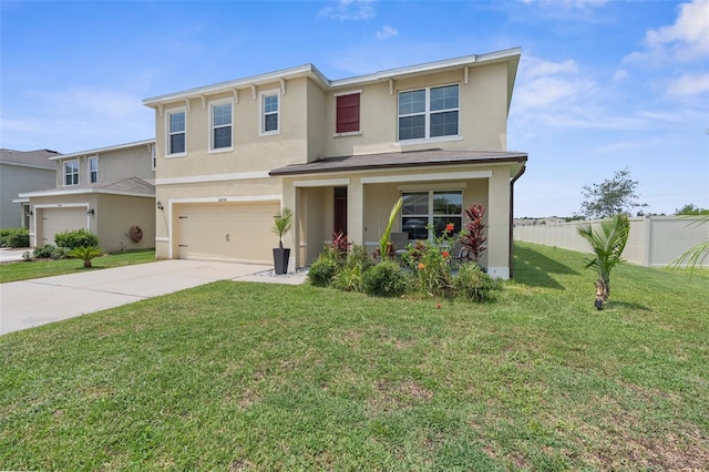 30936 Summer Sun Loop, Wesley Chapel, FL 33545 - traditional-style house with stucco siding, an attached garage, concrete driveway, and covered porch