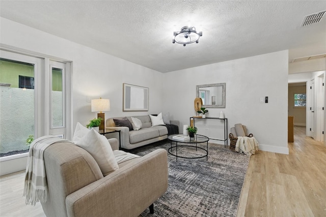 1470 Serpentine Dr S, Saint Petersburg, FL 33705 - living room featuring light wood finished floors, a textured ceiling, and baseboards