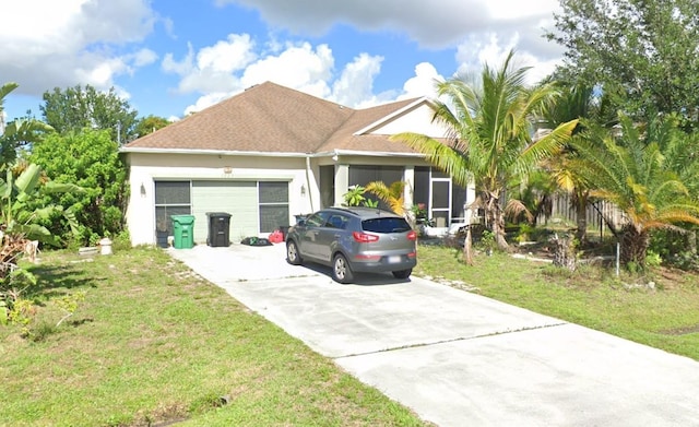 1720 SW Cameo Blvd, Port St Lucie, FL 34953 - view of front of property with driveway, an attached garage, a front lawn, and stucco siding