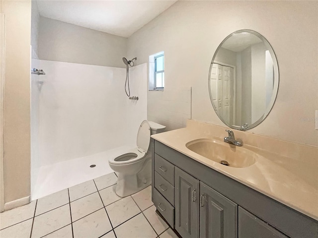 8812 Bayaud Dr, Tampa, FL 33626 - bathroom featuring a walk in shower, toilet, vanity, and tile patterned flooring