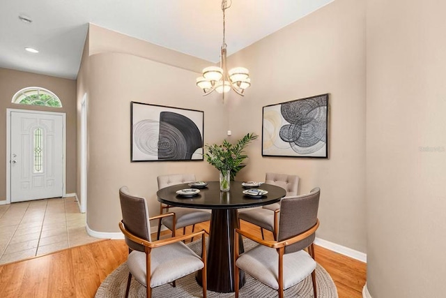 12746 Standbridge Dr, Riverview, FL 33579 - dining room featuring a chandelier, baseboards, light wood finished floors, and recessed lighting