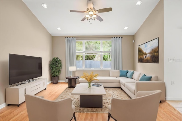 12746 Standbridge Dr, Riverview, FL 33579 - living room with ceiling fan, baseboards, light wood finished floors, and recessed lighting