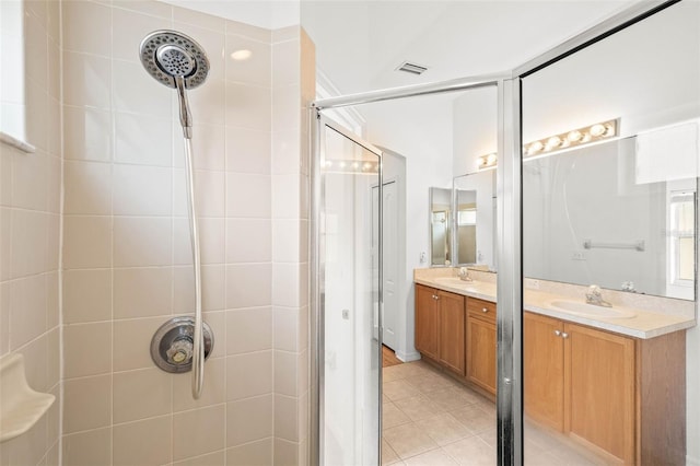 12746 Standbridge Dr, Riverview, FL 33579 - full bath with a shower stall, double vanity, and tile patterned flooring