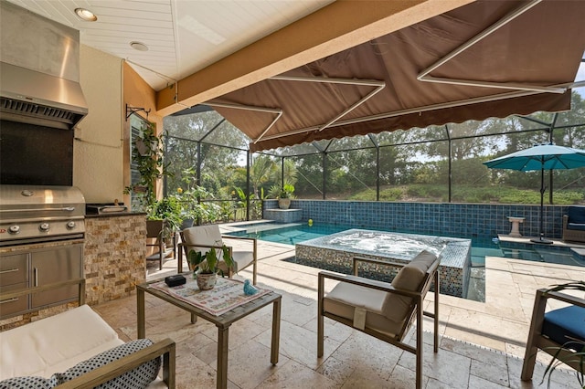 12672 Fontana Loop, Bradenton, FL 34211 - view of patio / terrace with an outdoor living space and glass enclosure
