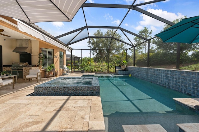 12672 Fontana Loop, Bradenton, FL 34211 - view of pool featuring a patio, glass enclosure, and a pool with connected hot tub