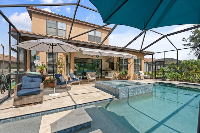 12672 Fontana Loop, Bradenton, FL 34211 - rear view of property with a patio, stucco siding, glass enclosure, and an outdoor living space