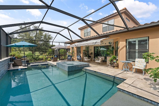 12672 Fontana Loop, Bradenton, FL 34211 - view of pool featuring a patio, a pool with connected hot tub, and glass enclosure