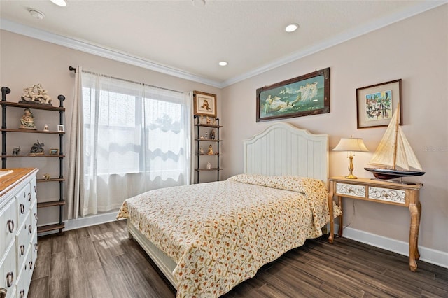 12672 Fontana Loop, Bradenton, FL 34211 - bedroom with ornamental molding, dark wood-type flooring, recessed lighting, and baseboards
